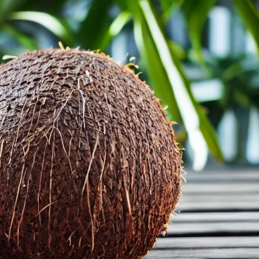 Image similar to a photo of a brown coconut is wearing a dress