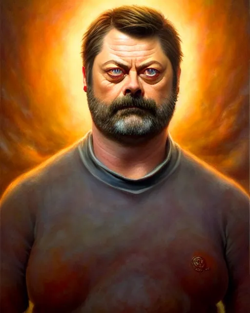 Image similar to detailed portrait of nick offerman offal!! organ meats by tomasz alen kopera and peter mohrbacher and johanna martine! and margaret keane! coherent luminescent