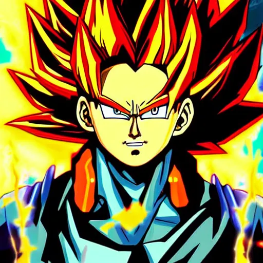 Image similar to Lebron James cosplay as Super saiyan Goku, detailed digital art, colourful masterpiece beautiful beautiful beautiful