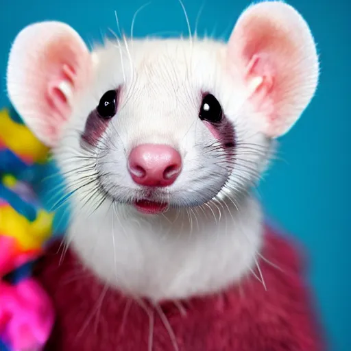 Image similar to ferret wearing clown makeup