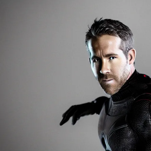 Image similar to ryan reynolds in a black nano technology spider suit, cinematic, volumetric lighting, f 8 aperture, cinematic eastman 5 3 8 4 film, photorealistic