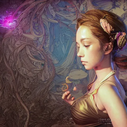 Image similar to the portrait of a blueberry that resembles an absurdly beautiful, graceful, elegant, sophisticated young girl, an ultrafine hyperdetailed illustration by kim jung gi, irakli nadar, intricate linework, bright colors, octopath traveler, final fantasy, unreal engine 5 highly rendered, global illumination, radiant light, detailed and intricate environment