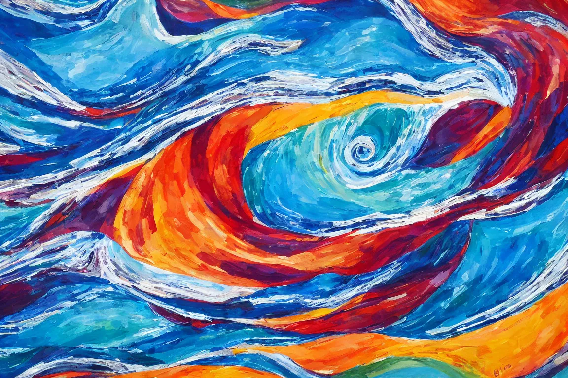 Prompt: popular decorative art painting with contrasting composition, wave, millennium