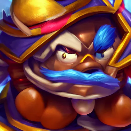 Image similar to king dedede league of legends character art. katherine'suqling'su style. digital illustration. hyper realistic. high quality. high resolution. 4 k. dynamic lighting. highly detailed. sharp focus. non blurry. smooth.