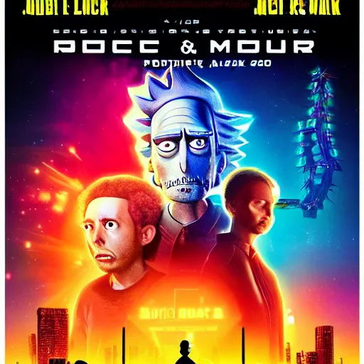 Prompt: rick and morty in the movie poster for blade runner 2 0 4 9 photorealistic 8 k resolution lifelike