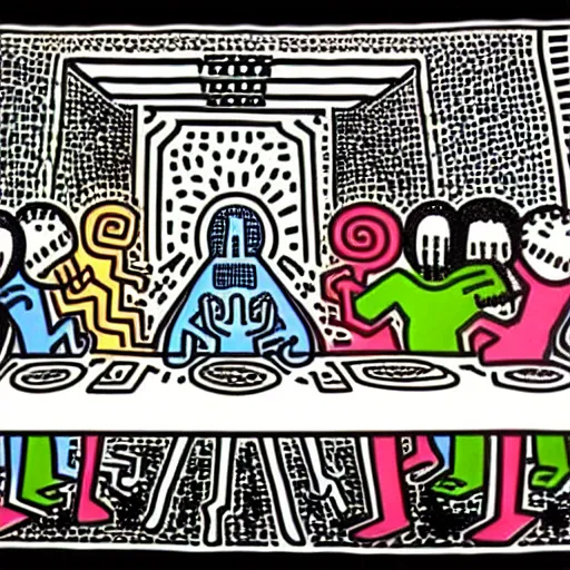 Image similar to The last supper, by Keith Haring