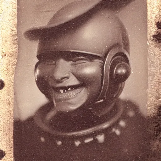 Prompt: tintype of a smiling alien