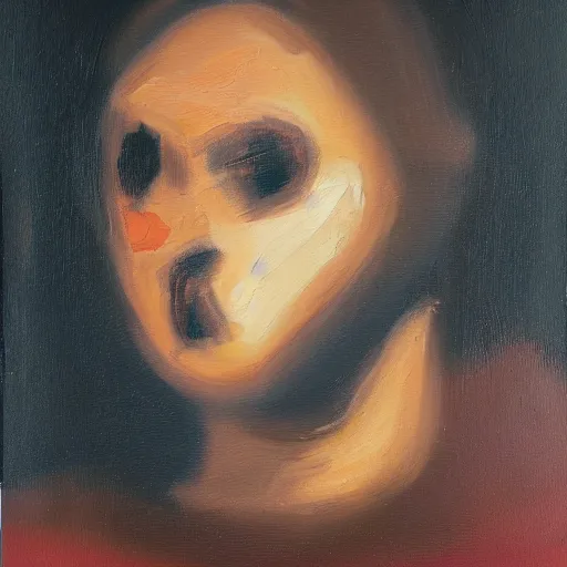 Prompt: an abstract minimalist oil painting. portrait of a person, unknown artist. oil on panel. Museum Scan