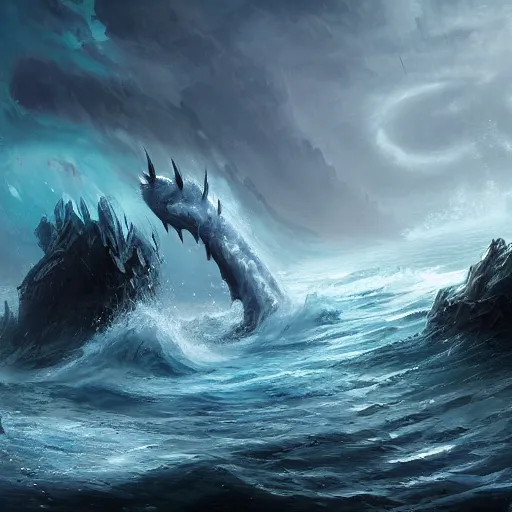 Prompt: eldritch monster rising from the sea by Andree Wallin