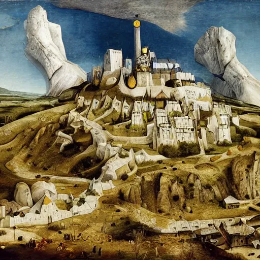 Image similar to Minas Tirith by Bruegel, oil-painting, masterpiece