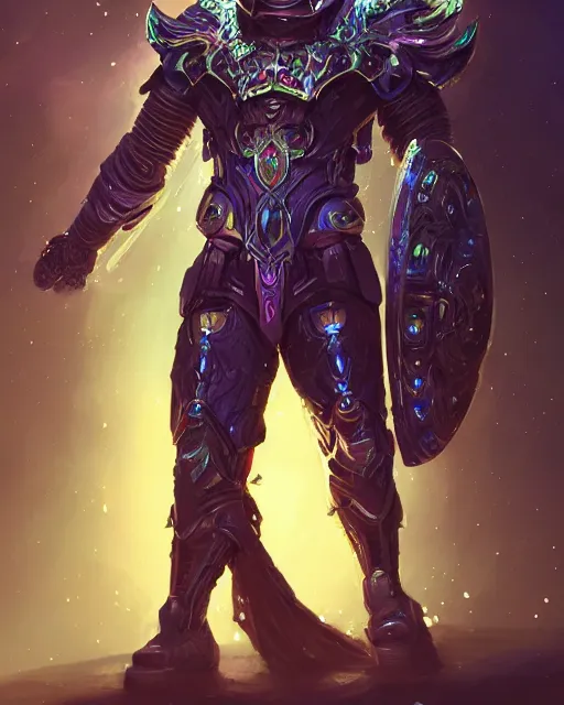 Image similar to Gladiator armor made of galaxies and sci fi parts conjuring cosmic energy, surrealism, smooth, intricate, elegant, galactic energy, power aura, neon glowing spells, digital painting, artstation, concept art, high tech fantasy, sharp focus, illustration, art by Jason Chan and Riot Studios and Blizzard Studios