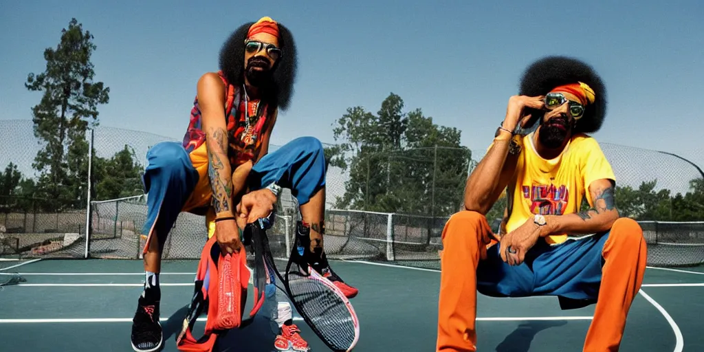 Image similar to a swagged out photo of mac dre thizzing, chillin at the tennis court with his headband on, al boo boo, the genie of the lamp, the eagle has landed, thizzlamic, stylized, 8 k, uhd.