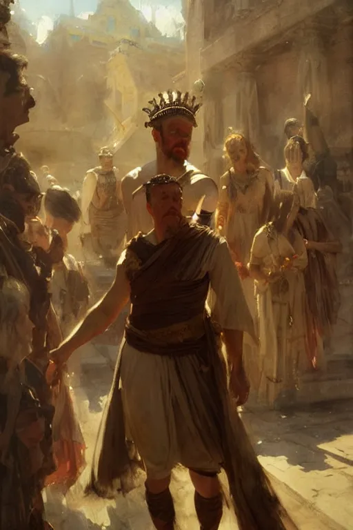 Prompt: ancient roman steve buscemi ascending wearing the civic crown, art by anders zorn, wonderful masterpiece by greg rutkowski, beautiful cinematic light, american romanticism by greg manchess, jessica rossier