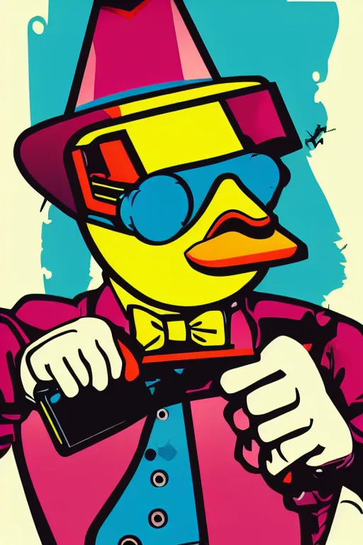 Image similar to duck 7 6 retro futurist illustration art by butcher billy, sticker, colorful, illustration, highly detailed, simple, smooth and clean vector curves, no jagged lines, vector art, smooth andy warhol style