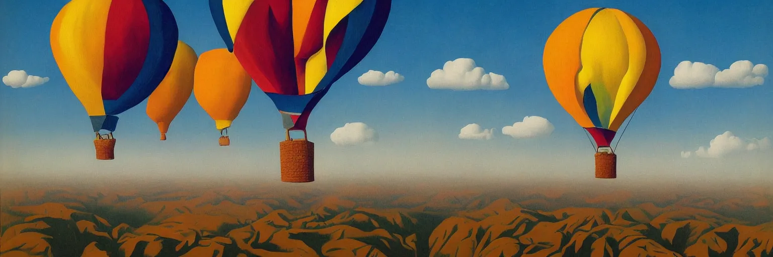 Image similar to colorful hot air balloon painting magritte