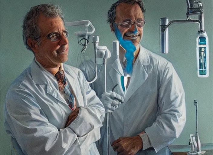 Prompt: a highly detailed glowing portrait of a dentist, james gurney, james jean