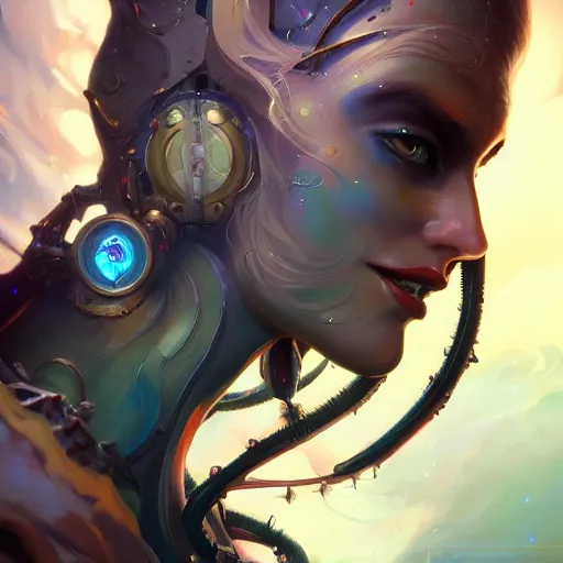 Image similar to portrait of a stunningly beautiful cybernetic emanation, profile, by pete mohrbacher and artgerm and wlop, digital art, highly detailed, intricate, fantasy, mystical, Trending on Artstation HQ, deviantart, unreal engine, 4K UHD image