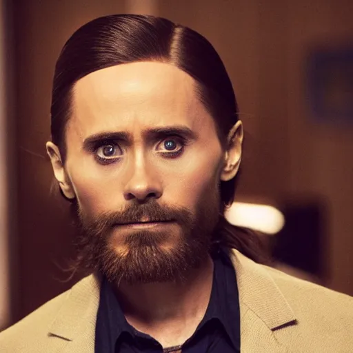 Image similar to Live Action Still of Jared Leto dressed as and playing Walter White in Breaking Bad, real life, hyperrealistic, ultra realistic, realistic, highly detailed, epic, HD quality, 8k resolution, body and headshot, film still