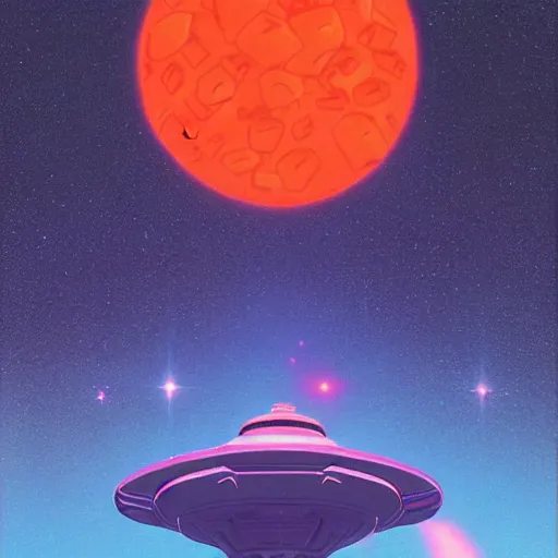 Image similar to a beautiful painting of a large alien shrine shrouded by mystic nebula magic in an asteroid field by hiroshi nagai and vincent di fate, realistic lighting 3 d render