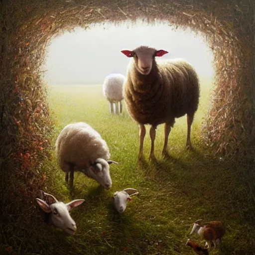 Prompt: Didier Raoult saves the sheep, realistic, detailed, cinematic light, art by catholic saints