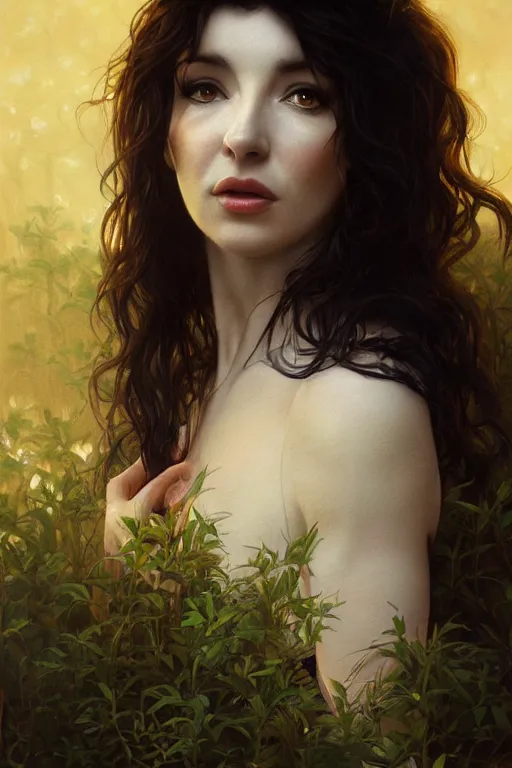 Image similar to painting of kate bush, ultra realistic, sharp details, sensual, subsurface scattering, intricate details, warm lighting, beautiful features, highly detailed, photorealistic, octane render, 8 k, unreal engine, art by artgerm and greg rutkowski and alphonse mucha