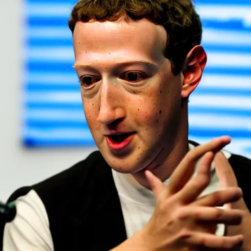 Prompt: mark zuckerberg pealing off his skin with him own hands to reveal the horrid thing underneath, as remembered in a dream