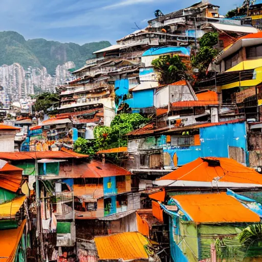 Prompt: photo of rio de janeiro favela being invaded by armed aliens,barraco, samba, churrasco, photorealistic, warm colors, tranquil, peace, happy rocinha