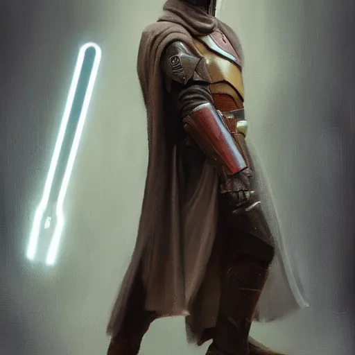 Prompt: a young blonde male jedi with short hair standing still, full body photography, extremely long shot, long shot, over the shoulder shot, ots shot, third-person shot, full-length, head-to-toe, concept art by Doug Chiang cinematic, realistic painting, high definition, concept art, the Mandalorian concept art style