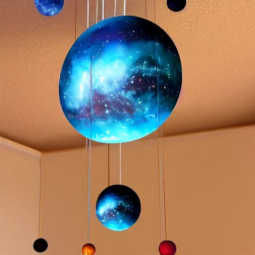 Prompt: planet ceiling mobile