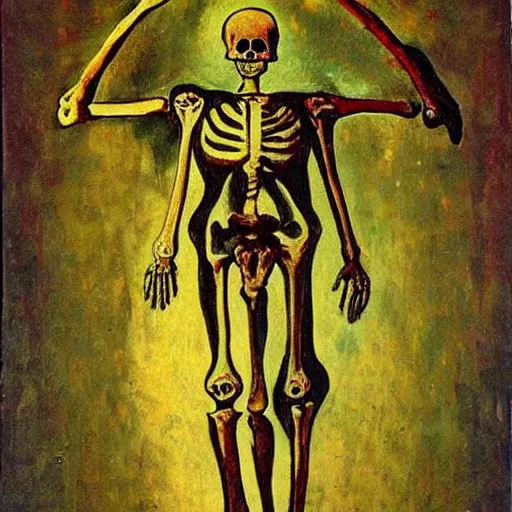 Image similar to jesus skeleton on earth inside a thermonuclear blast in the style of Max Ernst