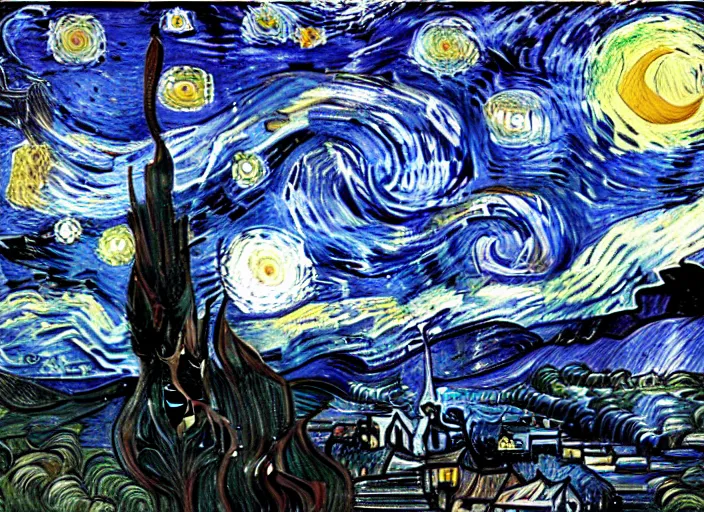 Prompt: the epic entire interstellar universe depicted by Vincent van Gogh