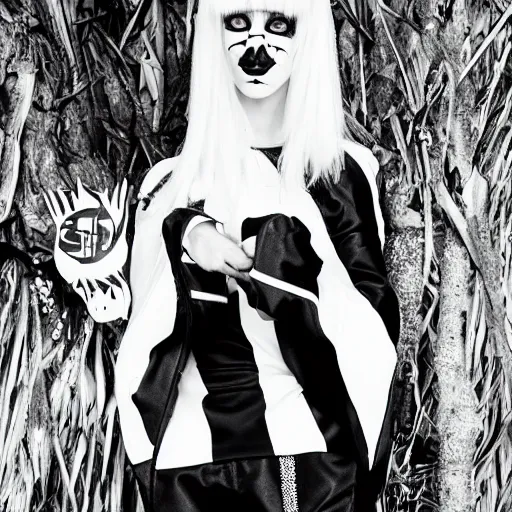 Image similar to zeff black and white photoshoot die antwoord ninja