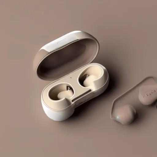 Image similar to beige truly wireless earbuds, studio, product photo