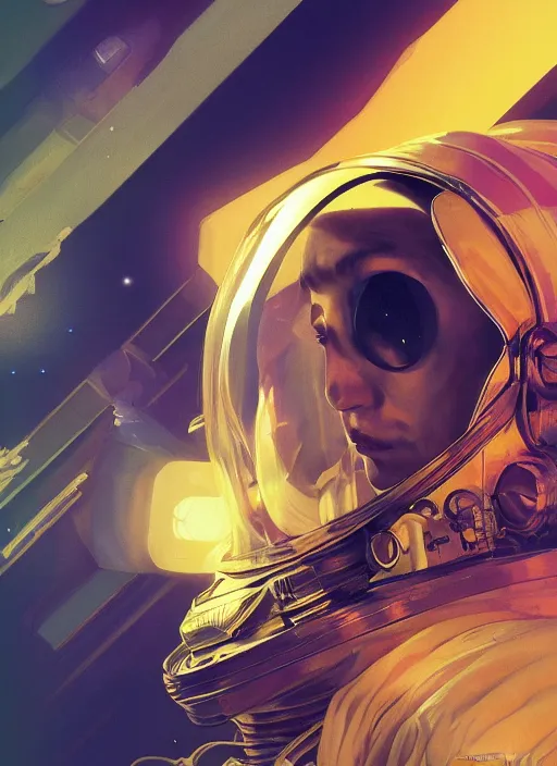 Image similar to ali g astronaut, the expanse, sci fi, futuristic, detailed illustration, digital art, trending on artstation, soft ambient lighting, volumetric lighting, rim lighting, yoshitaka amano, alphonse mucha, arney freytag, maxfield parrish, new art nouveau