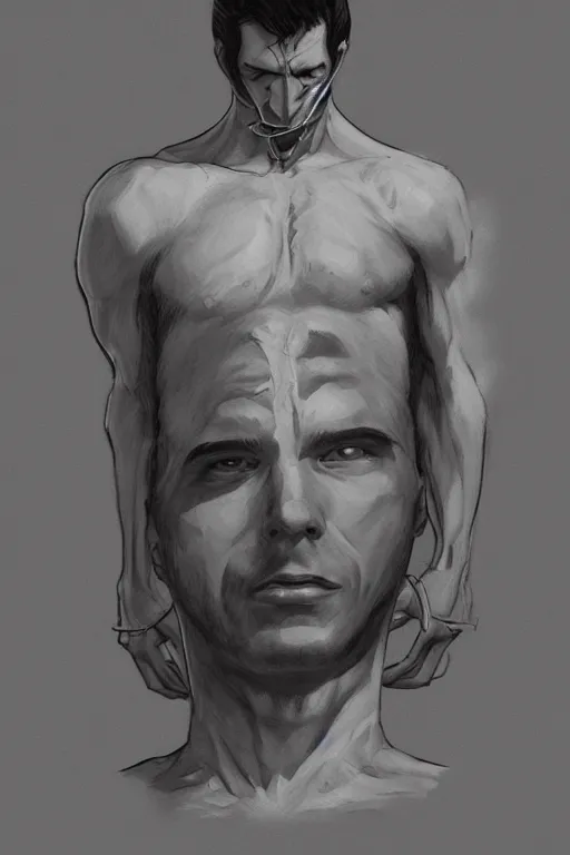 Prompt: digital portrait of a man wearing a straitjacket rafa sandoval and shawn coss, centered, deviantart, artgerm