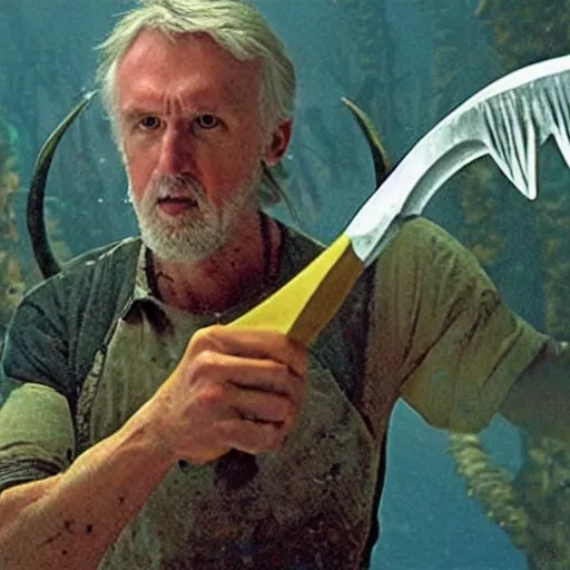 Prompt: James Cameron movie about a psychotic fish-headed axe maniac.