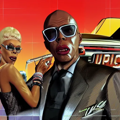 Image similar to rupaul in gta v, cover art by stephen bliss, artstation, no text