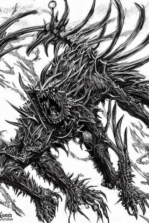 Prompt: raven fiend, fangs, highly detailed, digital art, sharp focus, trending on art station, kentaro miura manga art style