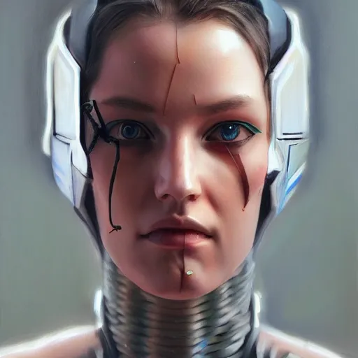 Image similar to cyberpunk cyborg fashion model portrait, hyperrealism oil painting, artstation