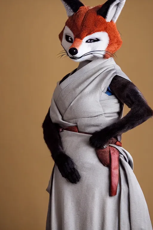 Prompt: anthropomorphic edo period japanese fox, fursuit, cosplay, trending on instagram, photography, sigma 8 5 mm f / 1. 4, studio lighting