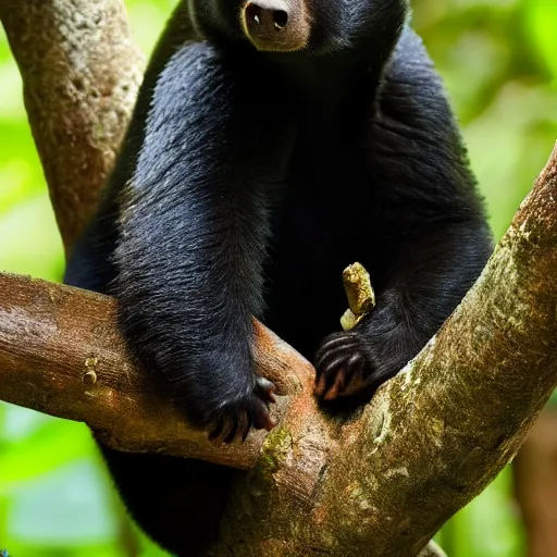 Prompt: photo of malayan sunbear, 4K, Hq, high details, full shot, National Geographic Photo of a Year