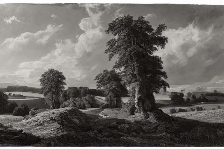 Prompt: a landscape of the english countryside by ansel adams