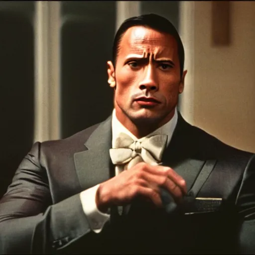 Image similar to Still of Dwayne Johnson from the GodFather (1980), 8k photography