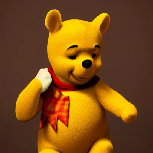 Prompt: winnie the pooh if he was a real person. studio photography.