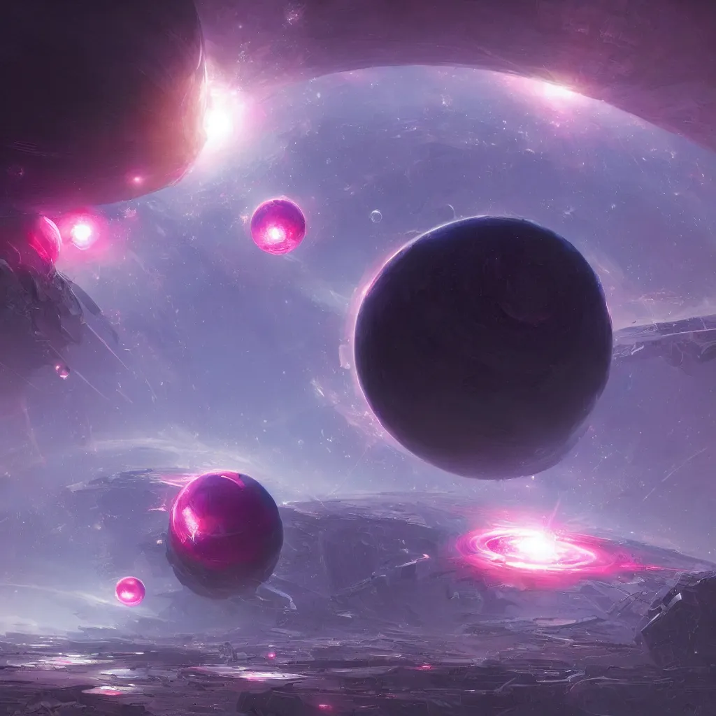 Image similar to dyson sphere program pink planet, blue galaxyportals concept art, by greg rutkowski