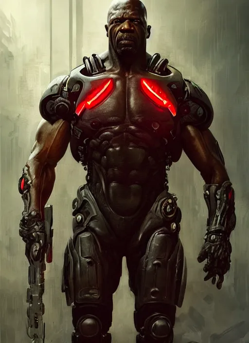 Prompt: terry crews as victor stone, full body concept, cyborg, borg, strogg, face of a man, terminator, flesh, quake strogg, doom demon, wolfenstein, monstrous, powerful, symmetry, symmetrical, concept art by ruan jia and greg rutkowski