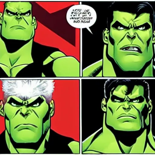 Image similar to supermen and hulk at WWE smacking down Vince McMahon