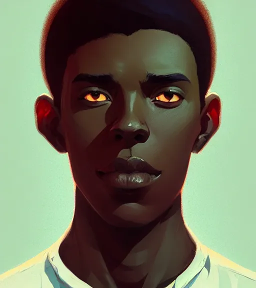 Image similar to portrait of a young man, raised on the island, dark skin, white hair, face tatooes by atey ghailan, by greg rutkowski, by greg tocchini, by james gilleard, by joe fenton, by kaethe butcher, dynamic lighting, gradient light blue, brown, blonde cream and white color scheme, grunge aesthetic