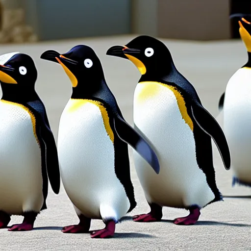 Image similar to penguins from Madagascar invading the pokemon world, 4k