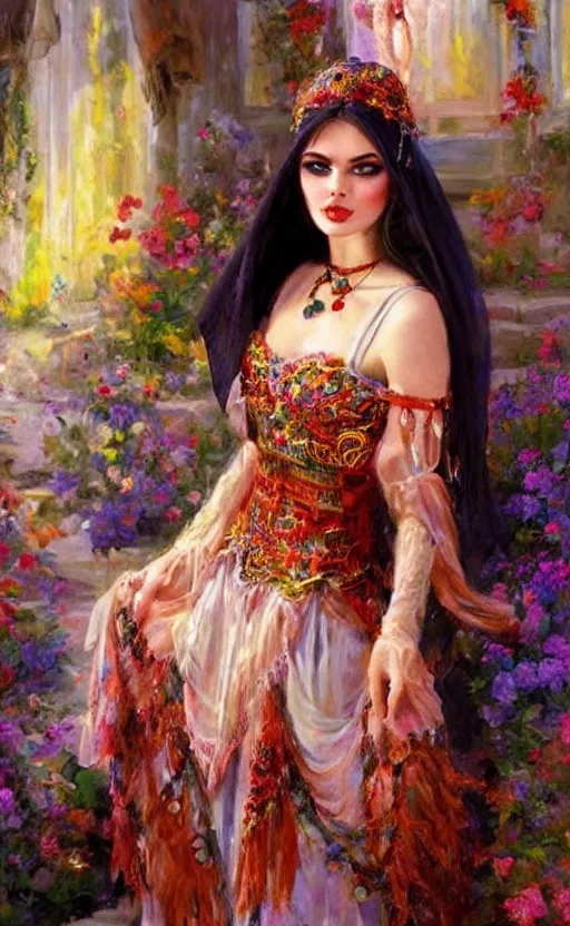 Image similar to Gypsy gothic princess. by Konstantin Razumov, horror scene, highly detailded